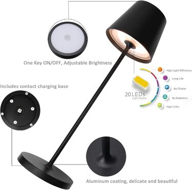 K-Bright LED лампа настільна диммерна акумуляторна | Для дому та вулиці | 3000K тепле світло | Дизайнерська лампа | 2 шт.