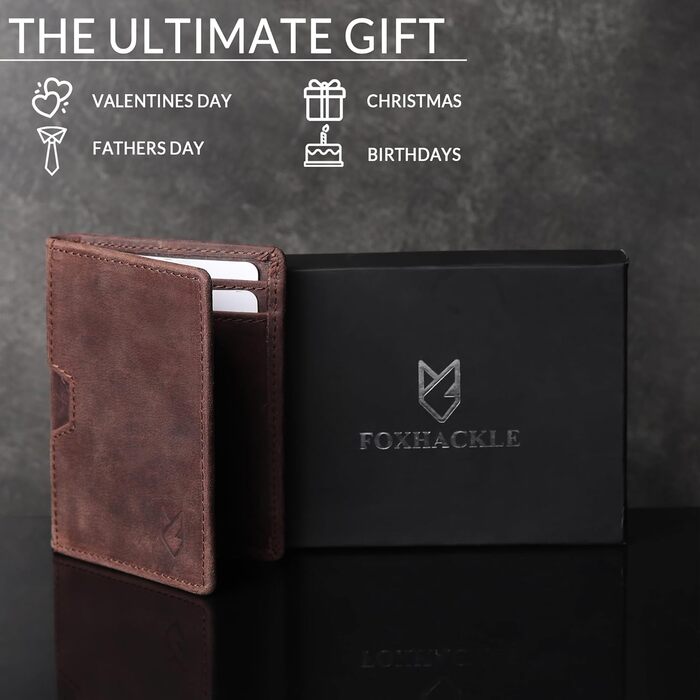 FOXHACKLE: Елегантне шкіряне картхолдер для жінок та чоловіків. RFID-захист, тонкий дизайн, мінімалістичний картхолдер Hunter Coffee Brown