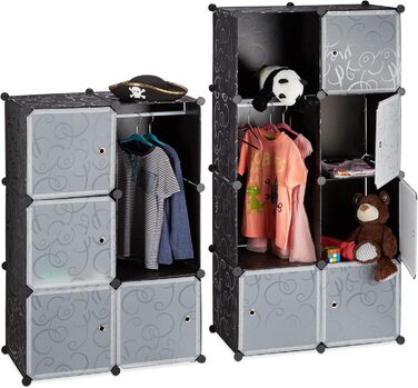 Relaxdays Modular Clothes Rack with 12 Compartments, Large Plastic Wardrobe, 145.5 x 145.5 cm, White (Black)