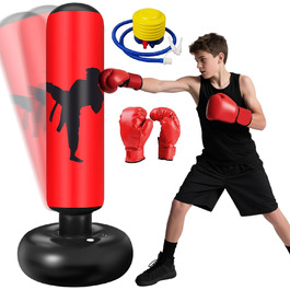 Боксерський мішок для дітей Ninonly з рукавичками та насосом. Ідеально для дому, вулиці, спортзалу від 6 років. Червоний.