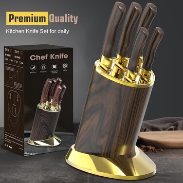 Набір кухонних ножів Meleho 7 предметів: професійний набір з нержавіючої сталі, ніж для кухні, з мийкою та подарунковою коробкою