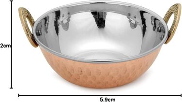 Zap Impex Traditional Indian Serving Bowl Copper Stainless Steel Hammered Karahi Indian Dishes and Portion Curry Serving Dishware for Household and Kitchen (15 cm) 400 ml 4-Piece Set