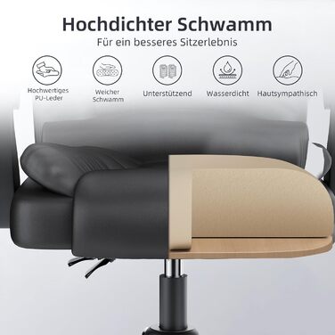 Крісло шеф-кухар Rattantree: ергономічне офісне крісло з регулюванням висоти та нахилу, PU шкіра, чорний колір, без підніжки