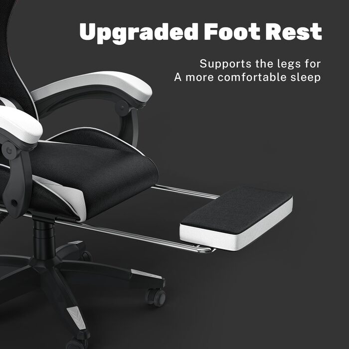 Геймерське крісло Bigzzia Ergonomic з підлокітниками, подушкою для попереку та голови, регульованою висотою, з підставкою для ніг - Білий