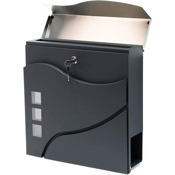 Поштовий ящик Verda з газетницею, 2 ключі, 37x37x11 см, нержавіюча сталь, дизайнерський настінний поштовий ящик, сучасний стиль