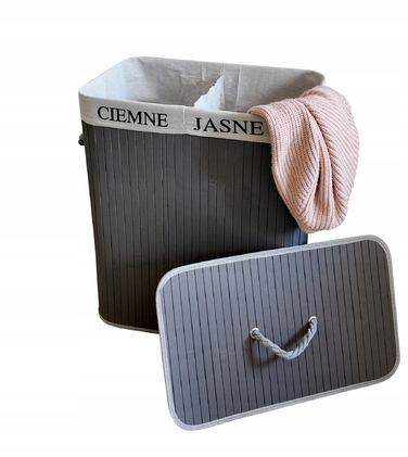 Великий бамбуковий кошик для білизни та іграшок з кришкою, 100 л, сірий