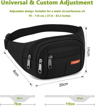 Гребельна сумка GraceTop для спорту та активного відпочинку. Чорна сумка на пояс з 4 кишенями на блискавці та регульованим ремінцем. Підходить для бігу, їзди на велосипеді, походів та кемпінгу. Водонепроникна.