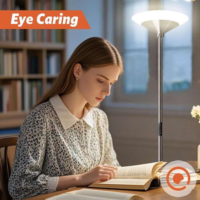 LED торшер BBHome для вітальні з регулюванням яскравості, 27W, з лампою для читання 6W, дистанційним керуванням та сенсором, 3000K-6500K, срібний