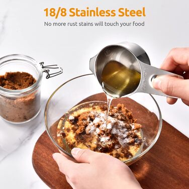 Набір мірних склянок U-Taste з нержавіючої сталі 7 шт, зручна ручка, для сухих і рідких інгредієнтів, 30-240 мл, сріблясті, для випічки та кухні