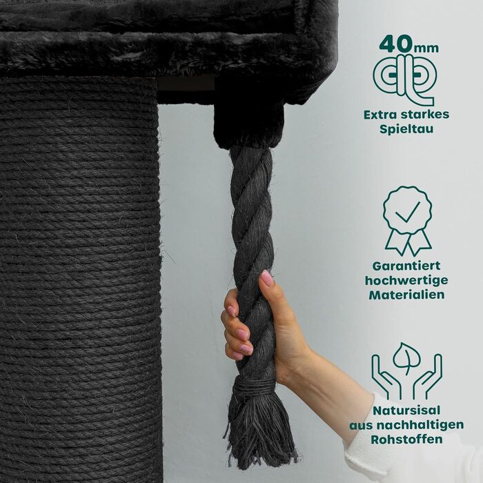 HAPPYPET Драбина для котів 'Mick', велика, стабільна, 103 см - преміум якість, 600 г плюшу, товстий стержень 18 см, велика площа для відпочинку, масивна кігтеточка для важких котів (наприклад, Мейн-кун), антрацит, 103 см