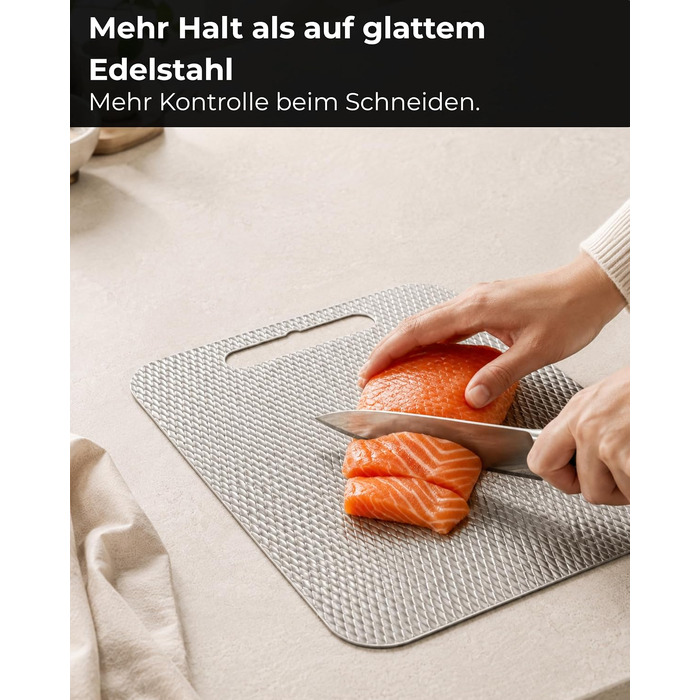 Обрізна дошка зі сталі нержавіючої 30x21 см, Made in Germany, гігієнічна поверхня, протиковзаюча з силіконовими ніжками