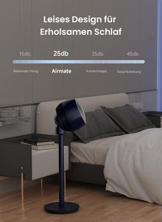 Вентилятор AIRMATE 25dB з підставкою, тихий, висока потужність 26 м, 1600 м³/год, регульована висота, з пультом керування, 3 режими/12 швидкостей/12 таймер