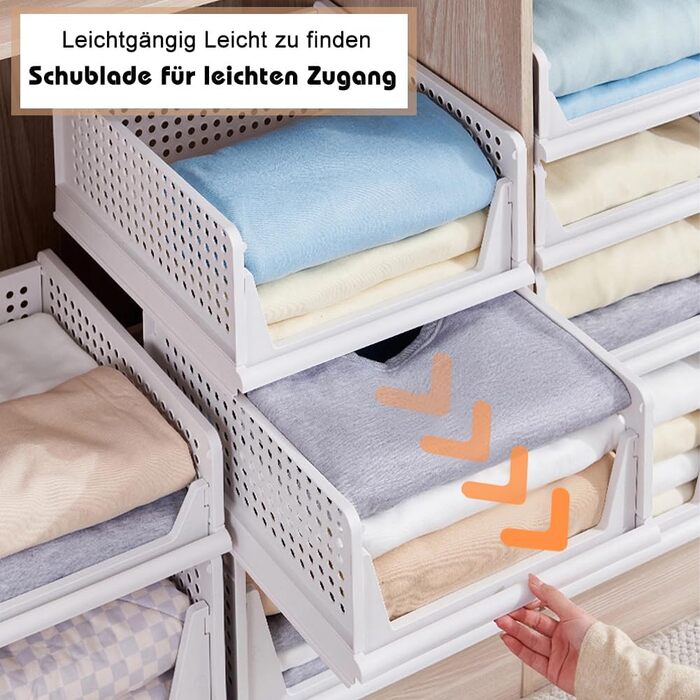 5 Foldable Plastic Storage Boxes, Drawer Box, Stackable Closet Organizer, Shelf Storage Box, Shelf Baskets Closet, Stackable Drawer Storage Boxes, for Kitchen Bedroom, White (5 Pcs XL)