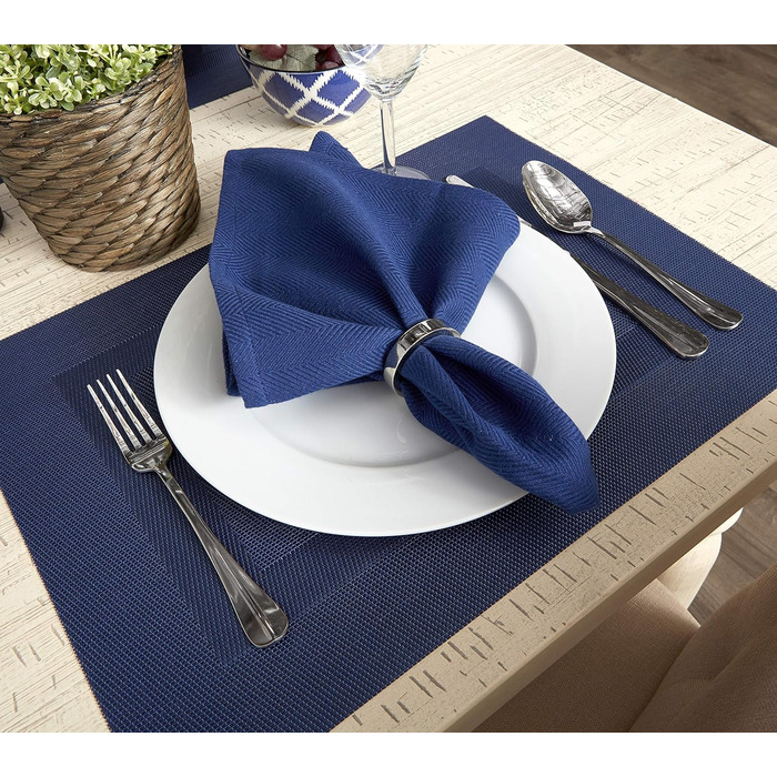 DII Vinyl Tableplacemats for Outdoor Use, Size S/6, Trimmed, Nautical Blue, 6 Pieces