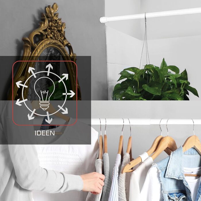 Телескопічна штанга для душу без свердління, 140-260 см, регульована – штанга для карнизів, що кріпиться без свердління, протиковзна, для душу, біла