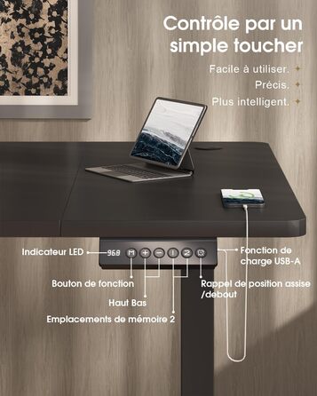 Devoko Height Adjustable Standing Desk 160x80cm with Drawers, USB Charging Port, Cable Management Tray, and Memory Function - White