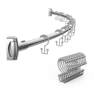 Регульована вигнута штанга для душу 107-182 см з 12 кільцями для душу - для ванної, гардеробу, кухні. Легка установка, хром.