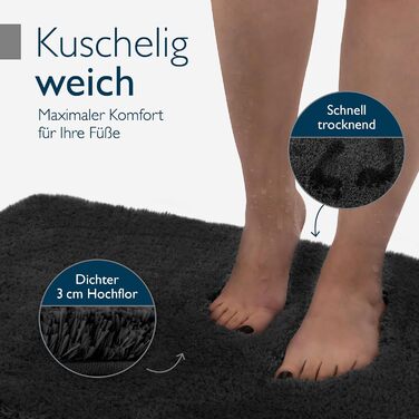 Beautissu Non-Slip Bath Mat - 120x70 cm - Plush Shaggy Bathroom Rug - Absorbent, Washable, Grey - BeauMare FL