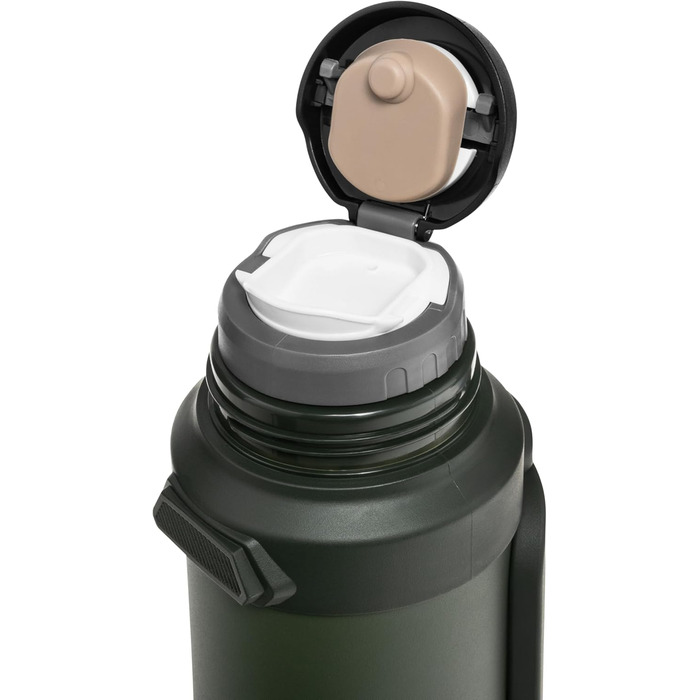 Термос Badger Outdoor Big Boy 1.3L з нержавіючої сталі з ситом для чаю | Вакуумна ізоляція, система One Touch, 24 години збереження тепла, ремінь, оливковий зелений