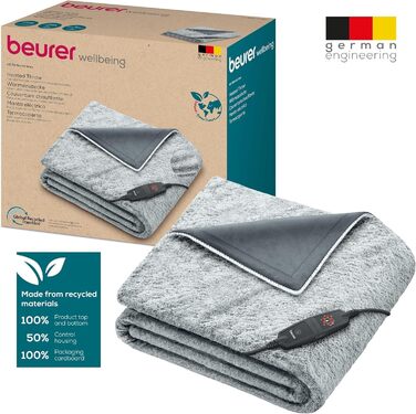 Електрична ковдра Beurer HD 75 Nordic Grey Green Planet, 180x130 см, з еко-матеріалу, 6 температурних режимів, автовимкнення