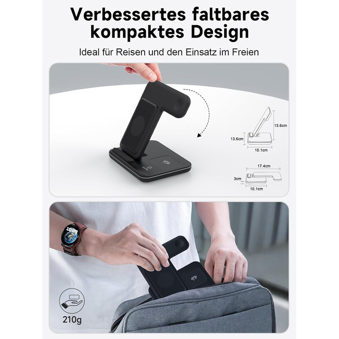 Бездротова зарядка 3-в-1 для Apple iPhone, Apple Watch та AirPods (чорний)