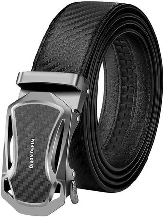 Чоловічий шкіряний ремінь BISON DENIM з автоматичною пряжкою - для ділового стилю, ширина 35 мм (чорний, 130 см)