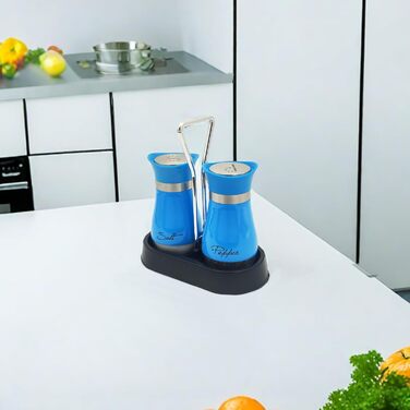 Набір солі та перцю (2 шт) з підставкою, скло та нержавіюча сталь, для кухні та кемпінгу