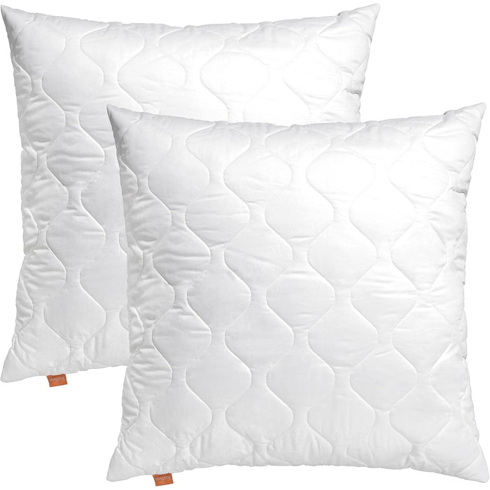 Sleepling 2er Set Pillow Comfort 300, Pillows made of 100% Cotton Satin, adjustable height, size guarantee, filling amount guarantee, 60 degrees, Ökotex 100, 80 x 80 cm, white 2 80 x 80 cm