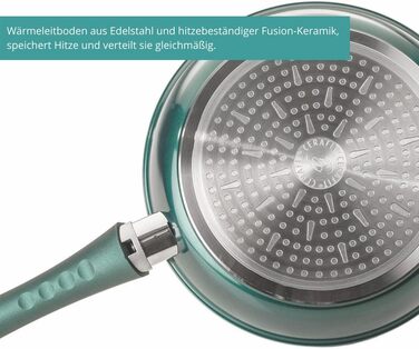 Набір сковорідок Genius Cerafit Fusion з керамічним покриттям, 7 предметів, легке очищення, смарагдово-зелені, 28x28x6.2 см
