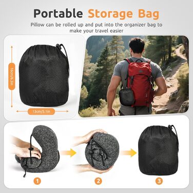 Подушка для шиї в літак з капюшоном, Memory Foam, регульована, для дорослих, авто, офіс (сіра)