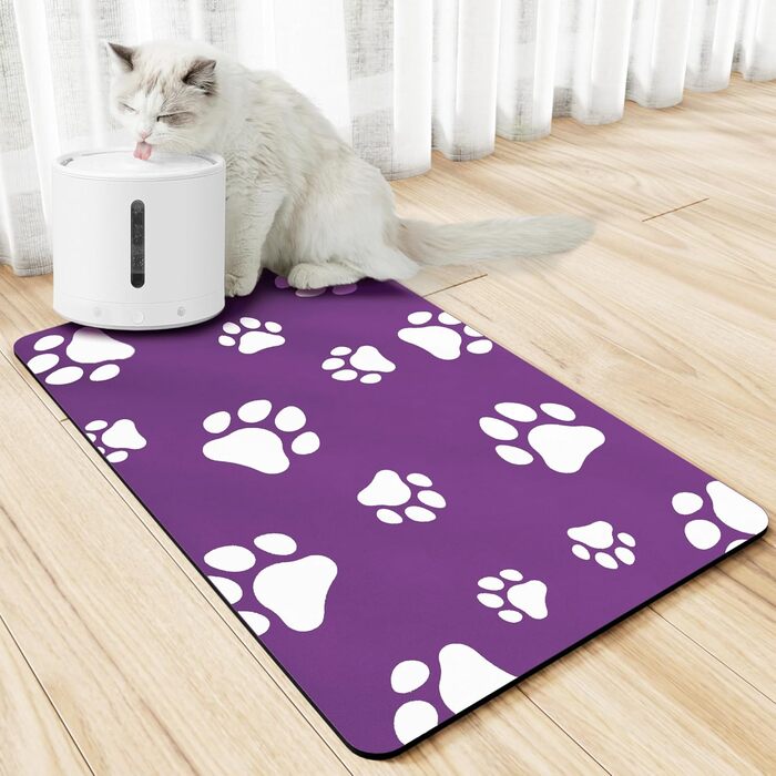 Підкладка під миску для кота JanYoo 50x35 см, вологостійка, неслизька, сіра/фіолетова