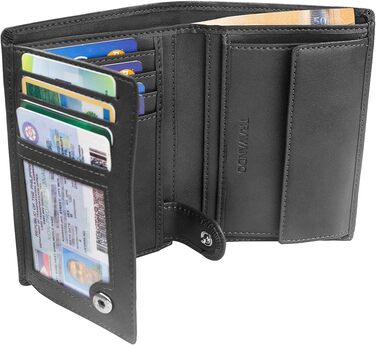 TRAVANDO Men's Wallet Dublin - TÜV certified - 13 card slots - Portrait format - RFID protection - Gift for men - including gift box - Designed in Germany (Black)