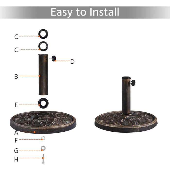 Yaheetech Umbrella Stand Balcony Umbrella Stand Market Umbrella Stand Umbrella Base Umbrella Stand for Umbrella Poles up to 38 mm / 48 mm, Bronze