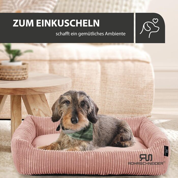Rohrschneider Washable Dog Bed for Small and Medium-Sized Dogs with Dog Cushion Cord (approx. 70x50 cm) incl. Poop Bags (Powder Pink, Cord Fabric Wide)