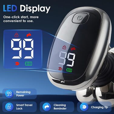 Електричний гостростример для голивної голови 5-в-1 для чоловіків, з 7 обертовими лезами, водонепроникний, USB-C, з LED-дисплеєм