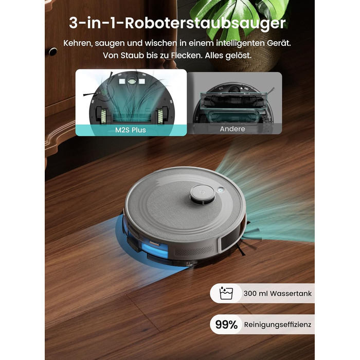 Робот-пилосос LEFANT M1: Мапірування, вологе прибирання, No-Go зони, 5500Pa, керування через додаток/Alexa, білий