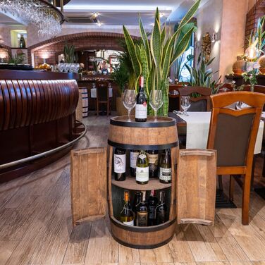 Wine Barrel Stand with Door - Liquor Cabinet, Bottle Rack, Wooden Shelves - Wooden Barrel - Barrel Furniture - Wine Rack - Wine Rack - Wine Bar - Barrel Bar with Door - Barrel Bar Minibar 80cm High (Wenge)