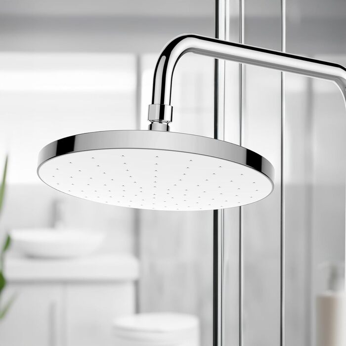 WENKO Showerhead Automatic Cleaning - Anti-Limescale Universal Showerhead with Automatic Cleaning System, Plastic (ABS), 22.5 x 22.5 cm, Silver Glossy, Chrome, 24000100