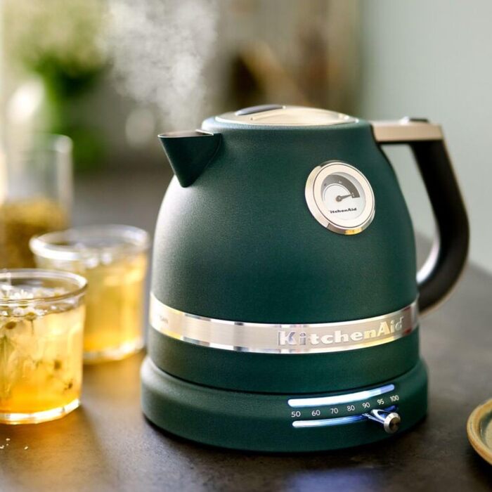 KitchenAid Kettle with Temperature Setting from 50 to 100°C | Tea Kettle with Temperature Display and Scale Filter 1.5L | Electric 2400 Watt | Stainless Steel | Pebbled Palm Green 1.5 Liter Pebbled Palm