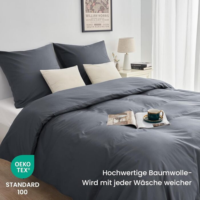 Комплект постільної білизни 135x200 зелений бавовна 4-х частинний, комплект постільної білизни салатовий, 2 наволочки 80x80 см, постільна білизна ÖKO-TEX Aesthetic 100% бавовна з блискавкою (сірий, 2-х частинний | 135x220 см)