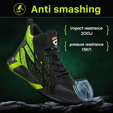 Зручні та безпечні робочі черевики для чоловіків та жінок. Дихаючі, з металевим носком, антиковзаюча підошва, спортивний дизайн, розміри 37-46 EU, колір зелений.