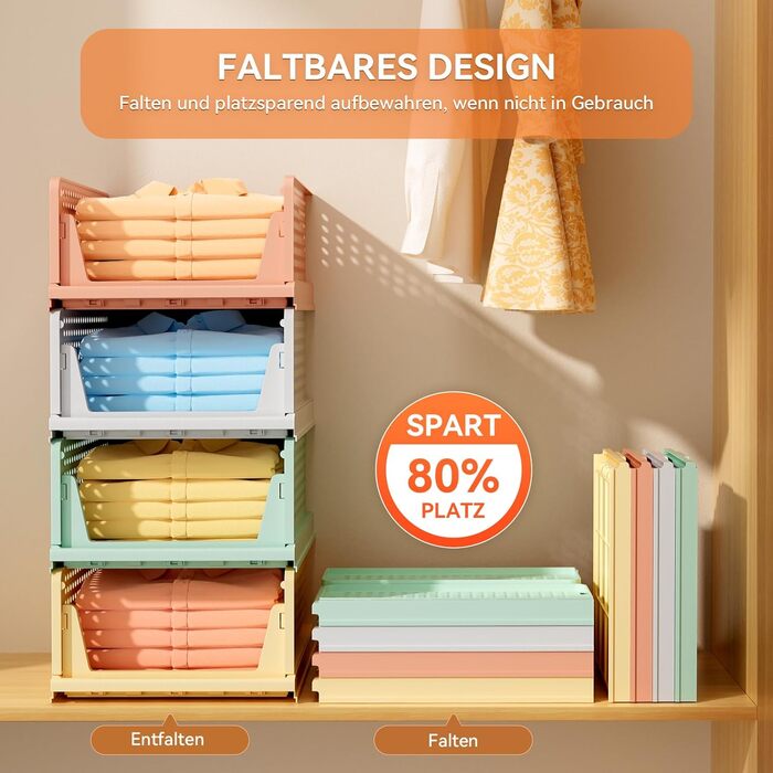 4-Piece Closet Organizer Stackable Plastic Closet Organizer Storage Box, Easy-Pull Drawer Dividers for Clothing Closet Pantry Laundry (4-Piece Mix-color)