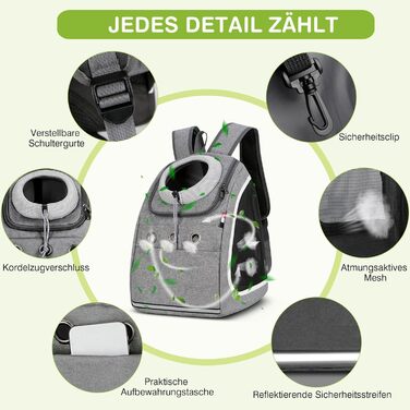 Рюкзак-переноска для собак та котів ALLSOPETS: зручний та дихаючий рюкзак для подорожей з великими котами та маленькими собаками (Світло-сірий)