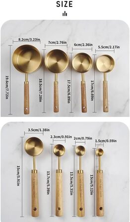 8-Piece Stainless Steel Baking Tool Set, Measuring Cups, Measuring Spoons, Wooden Handle, Kitchen Utensils for Coffee Powder