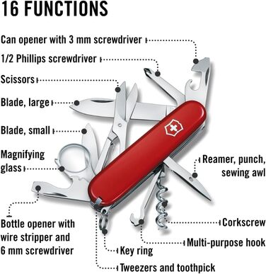 Мультитул Victorinox Explorer - Швейцарський  ніж, 16 функцій, червоний