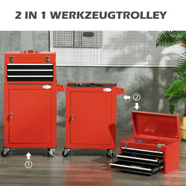 HOMCOM Lockable Toolbox with Steel Handle, Red, Ideal for Tools & Storage