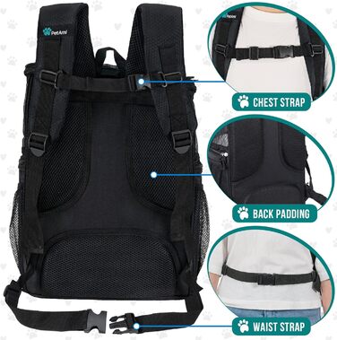 PetAmi Рюкзак-переноска для собак та котів, чорний, для подорожей, з вентиляцією, м'які стінки