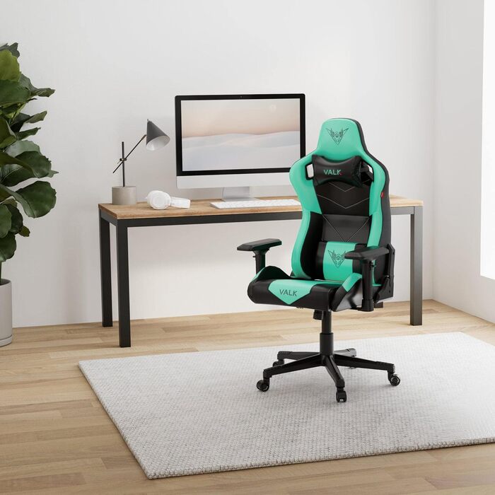 Крісло ігрове VALK Gaia з підлокітниками 4D, регульоване на 160º, газовий амортизатор класу 4, штучна шкіра, Aqua Menthe