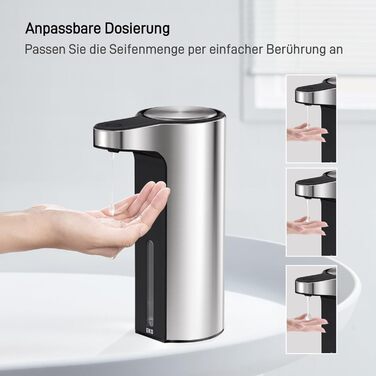 Automatic Soap Dispenser with Window - Infrared Sensor, 250ml, USB Rechargeable, Waterproof, Adjustable Dosage, Drip-Free, for Kitchen & Bathroom - Matte Black (Silver)