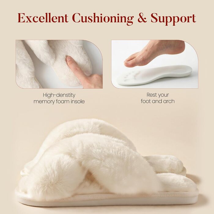 Тапочки халатні жіночі Ankis Plüsch з перехресними ремінцями, теплі зимові, з піною пам'яті та відкритими пальцями. М'які та пухнасті тапочки для дому та вулиці (білий, чорний, сірий, рожевий, верблюжий) 38/39 EU